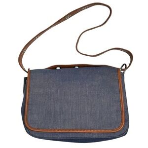 2002 Banana Republic Denim Leather Grommet Strap Mamma Baguette Style Purse Bag